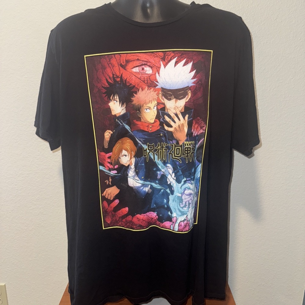 Jujutsu Kaisen Black Anime T-Shirt Size 2XL Short Sleeve Graphic Manga Tee Men's